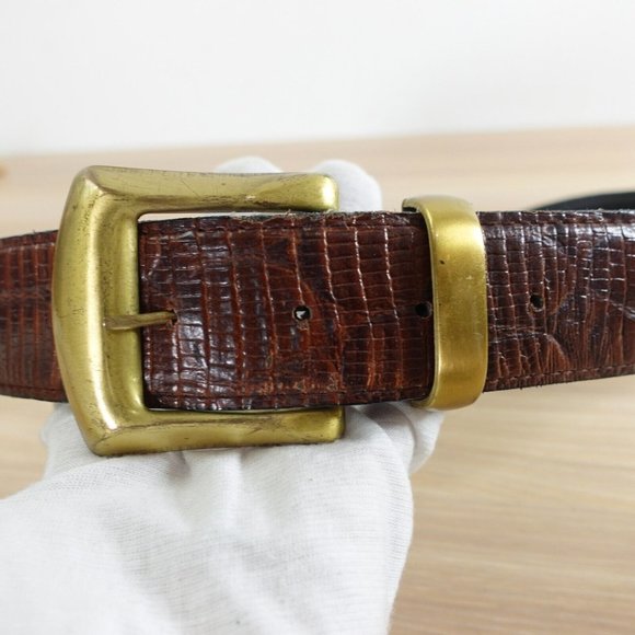 Vintage Belt Womens Crocodile Leather Faux XS Waist Dress Chunky Brass Buckle - Picture 4 of 14